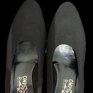 Ferragamo Low Wedge Black Fabric Shoes